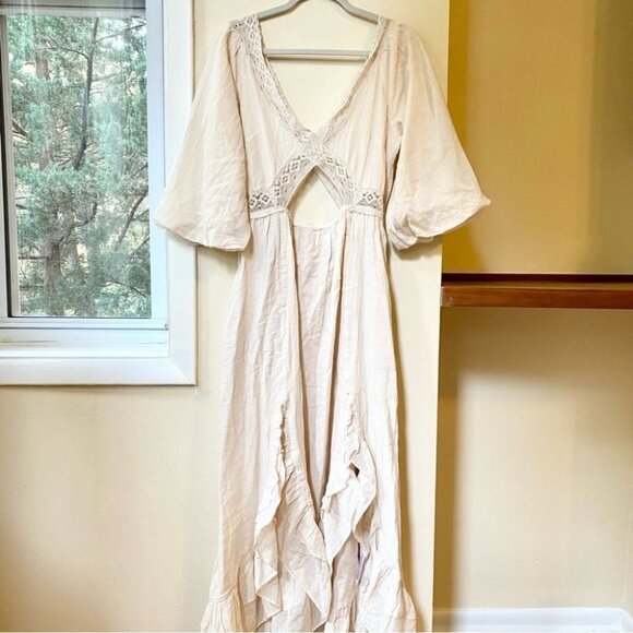 NWT Free People X's and O's Midi Maxi Dress Lace Tiered Ruffle Summer Cream XL - Picture 4 of 11
